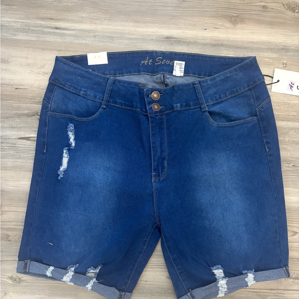 At Seven NWT size 22 denim shorts with stretch rise is 12